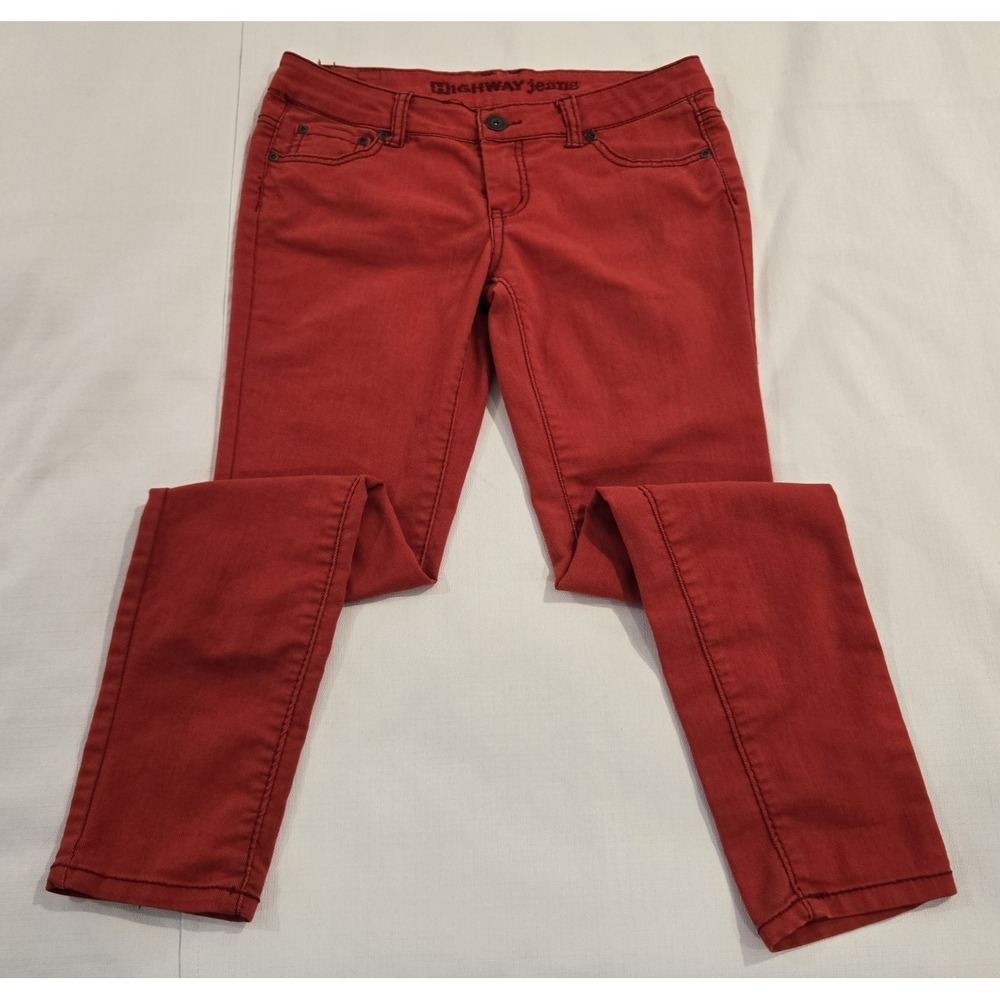 HWY Jeans Highway Women's Red Contrast Stitching Taper‎ Leg Denim Size 9